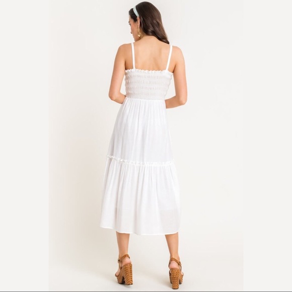 White Smocked Tiered Midi Dress - Picture 4 of 7